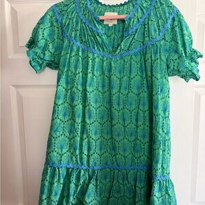 Umgee Green and Blue Patterned Mini Dress